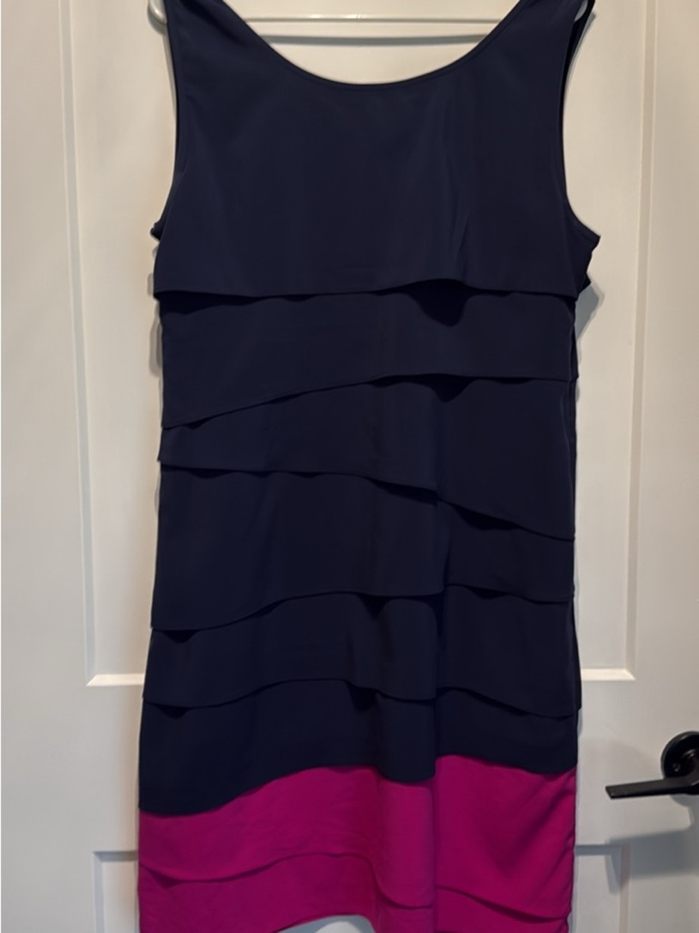 Calvin Klein Navy and Fuchsia Tiered Sleeveless Midi Dress